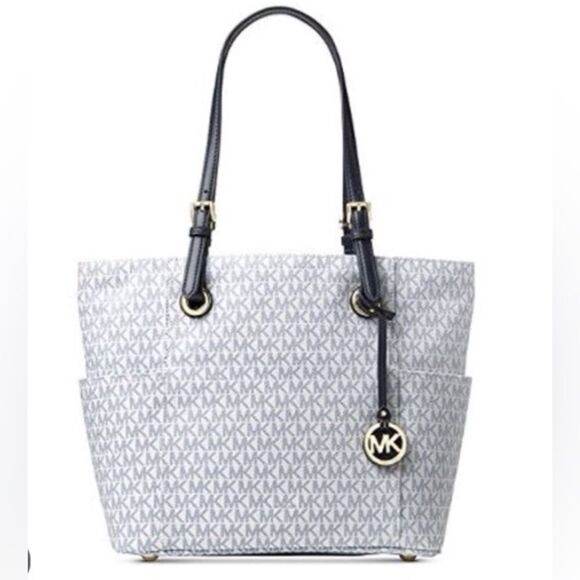 Michael Kors Handbags - Michael Kors Jet Set Saffiano Leather Tote Bag Navy White